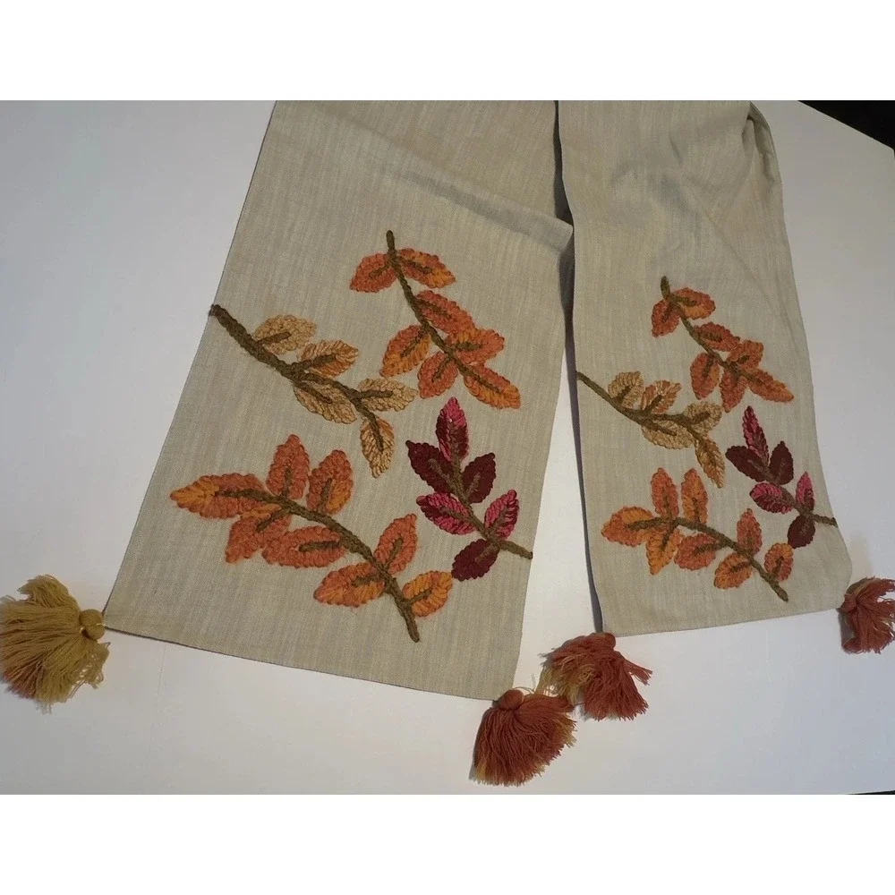 Kirkland's Home Crewel Embroidery Fall Leaf Table Runner 80